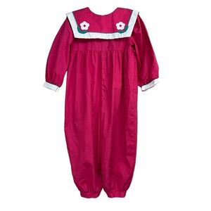 Vtg 80's Toddler Girl‎ Bubble Romper Jumpsuit Sz 4T Pink Collared Floral Easter